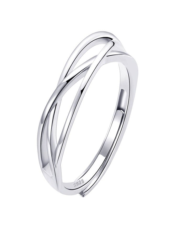OOOPEL Sterling Silver Adjustable Ring S925 Silver Rings for Women Cubic Zirconia Twist Love Knot Dainty Ring Silver Minimalist Open Finger Rings Silver Thumb Sterling Silver Ring - Image 1